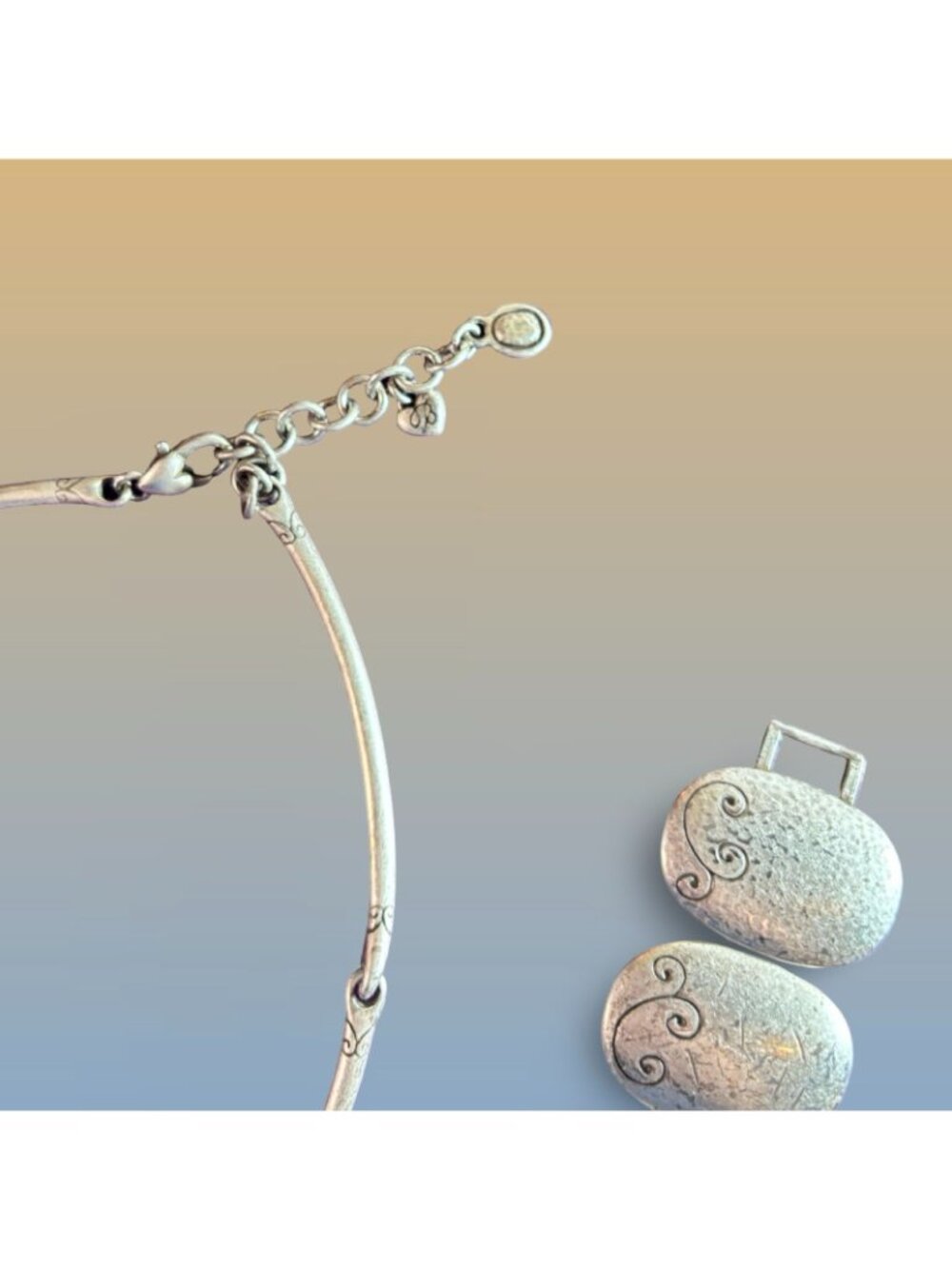 Brighton Silver-Toned Hammered Metal Necklace & Bracelet Jewelry Set With Swirl - Picture 3 of 15
